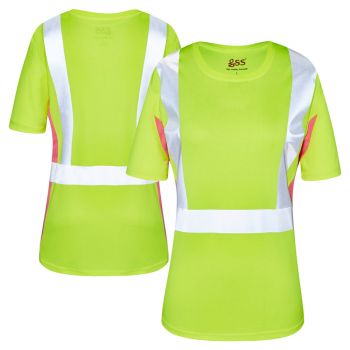 GSS Safety 5125 Class 2 Hi Vis Lime/Pink Ladies Short Sleeve Safety T-Shirt