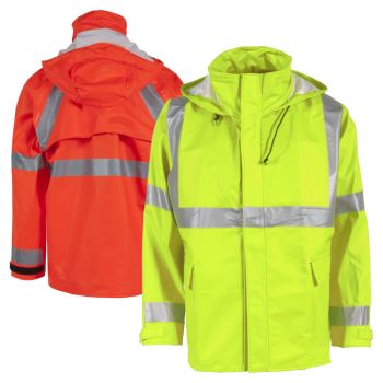 Neese 217AJ Class 3 HiVis FlexArc HRC 2 PU Coated FR Cotton Safety Rain Jacket