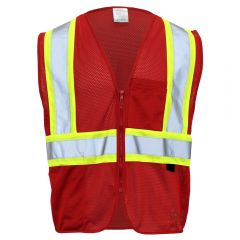 Enhanced Visibility 2 Pocket Mesh Contrast Identification Safety Vest | Red, Front