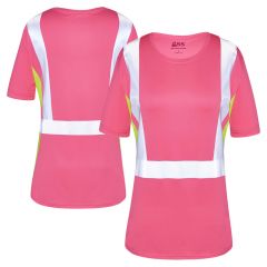 GSS Safety 5126 Enhanced Visibility Hi Vis Pink/Lime Ladies Short Sleeve Safety T-Shirt
