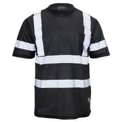 Work King ST07 Class 3 Segmented Stripe Birdseye Mesh Short Sleeve T-Shirt | Black, Front