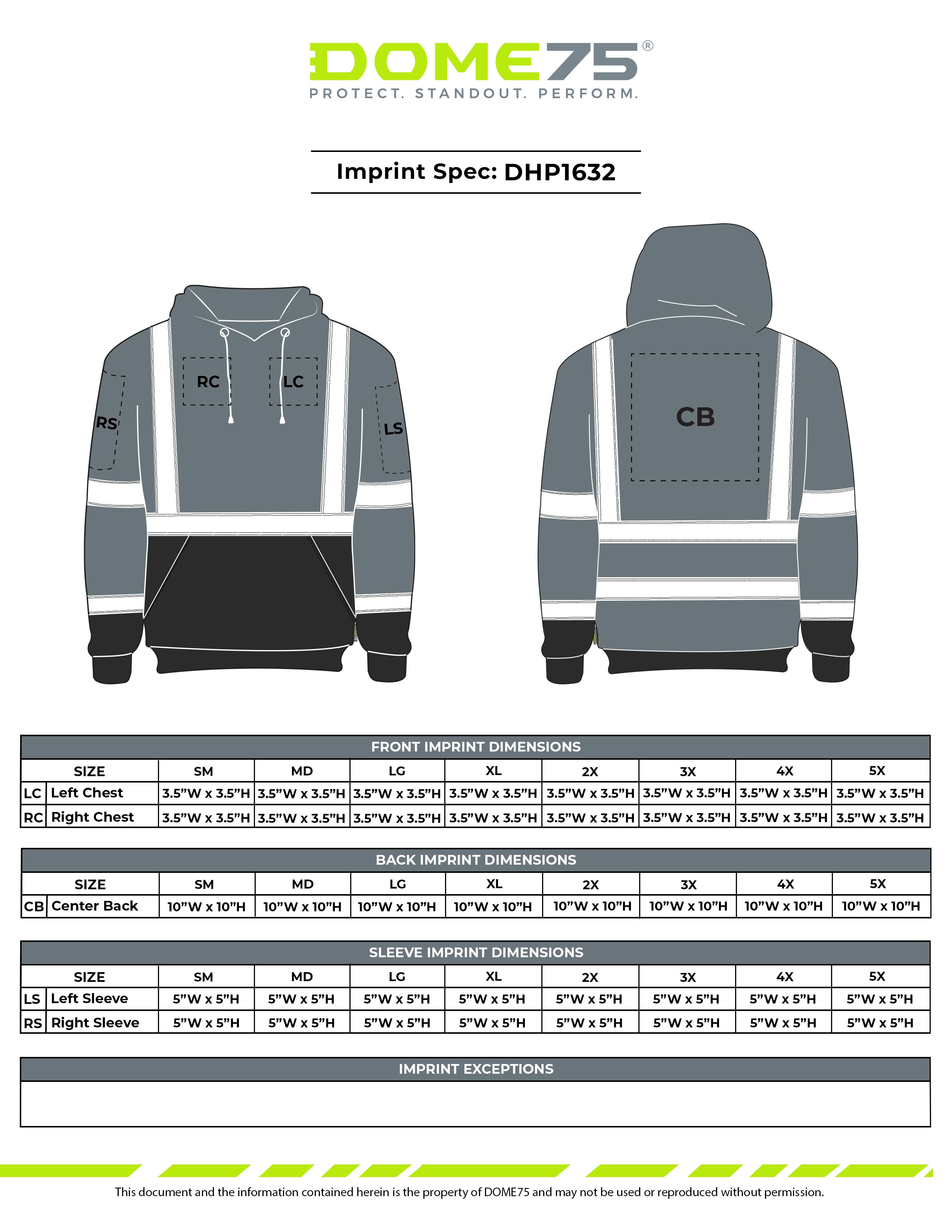 DOME75 DHP1632 Pullover Hoodie Hoodie Imprint Spec Sheet