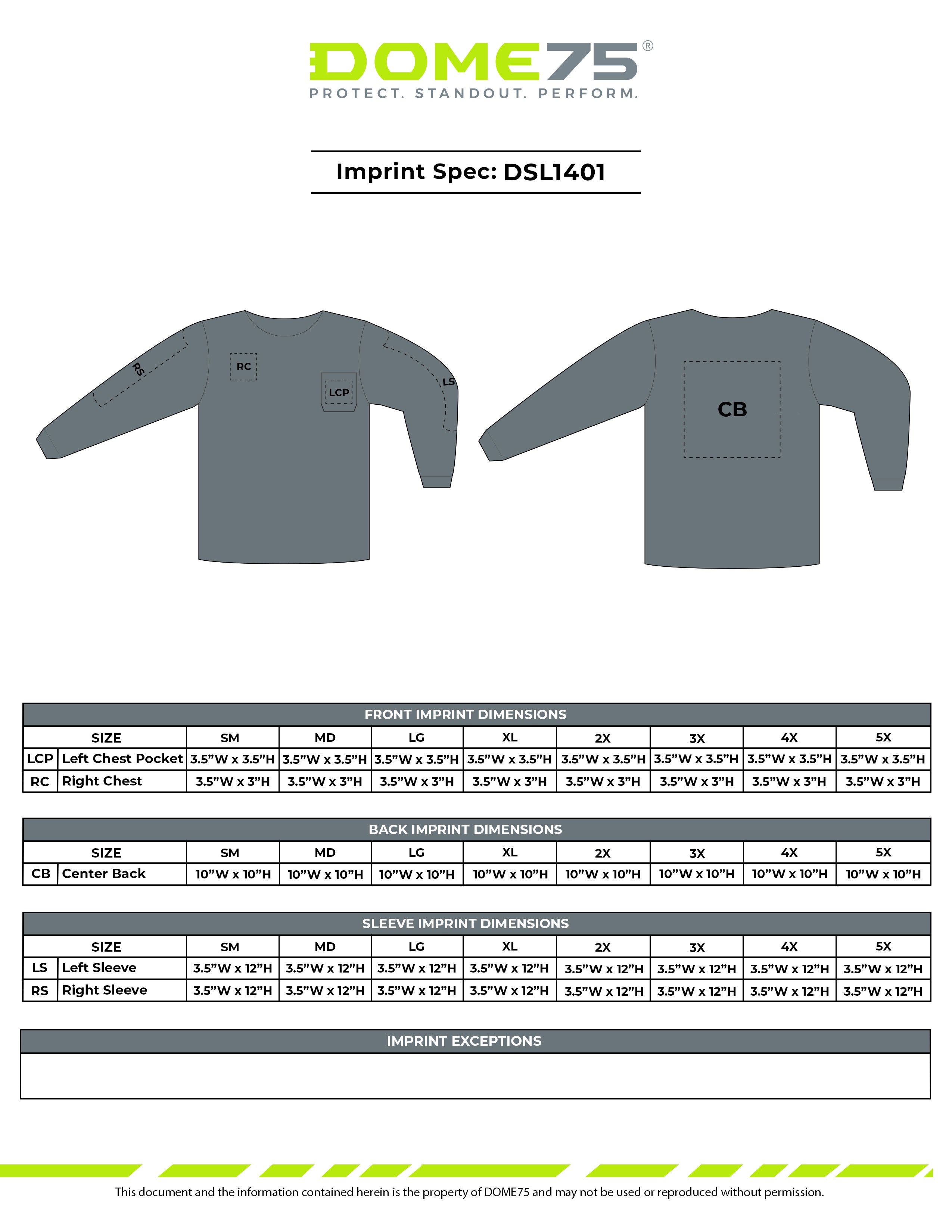 DOME75 DSL1401 Long Sleeve Imprint Spec Sheet