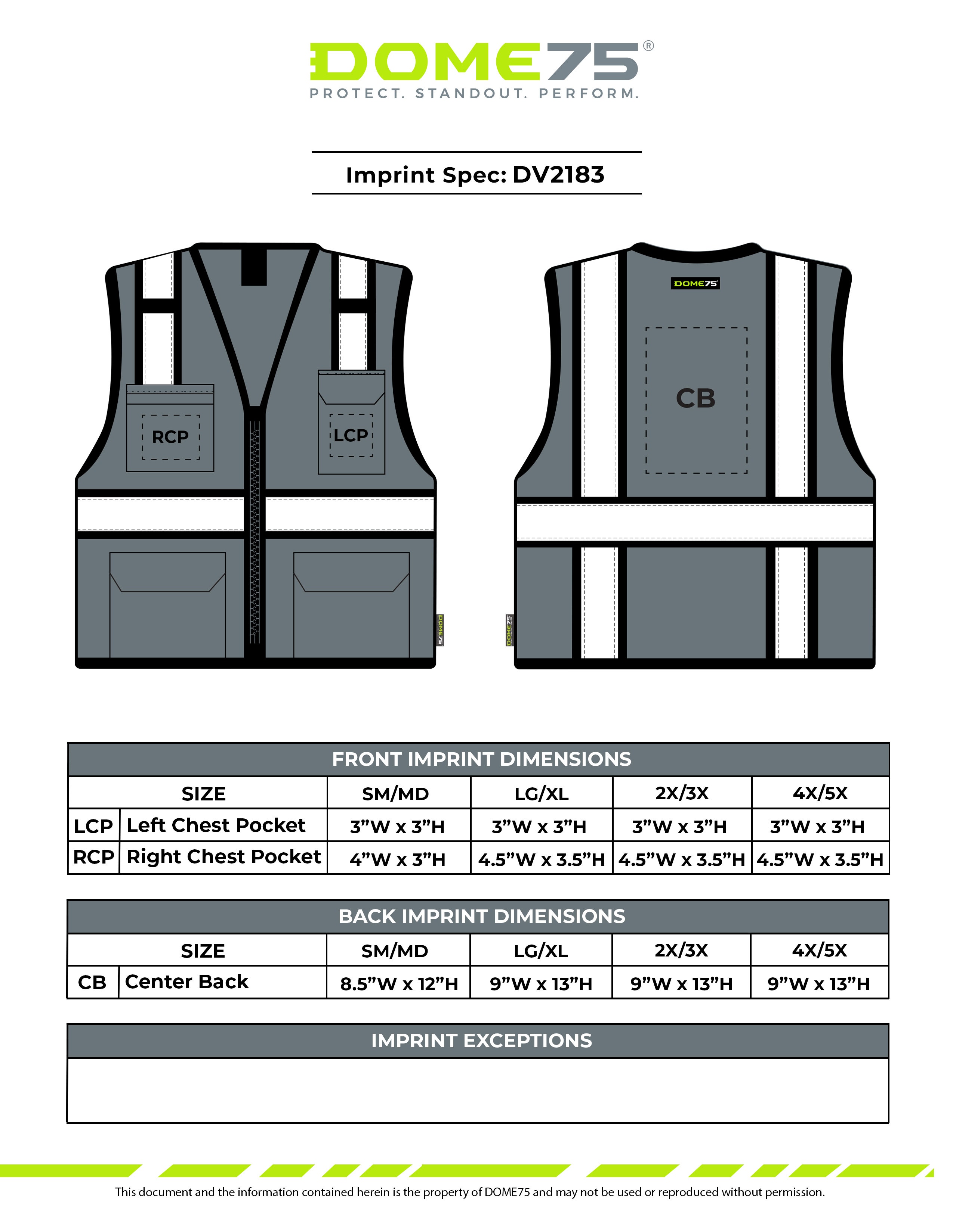 DOME75 DV2183 Mesh Safety Vest Imprint Spec Sheet