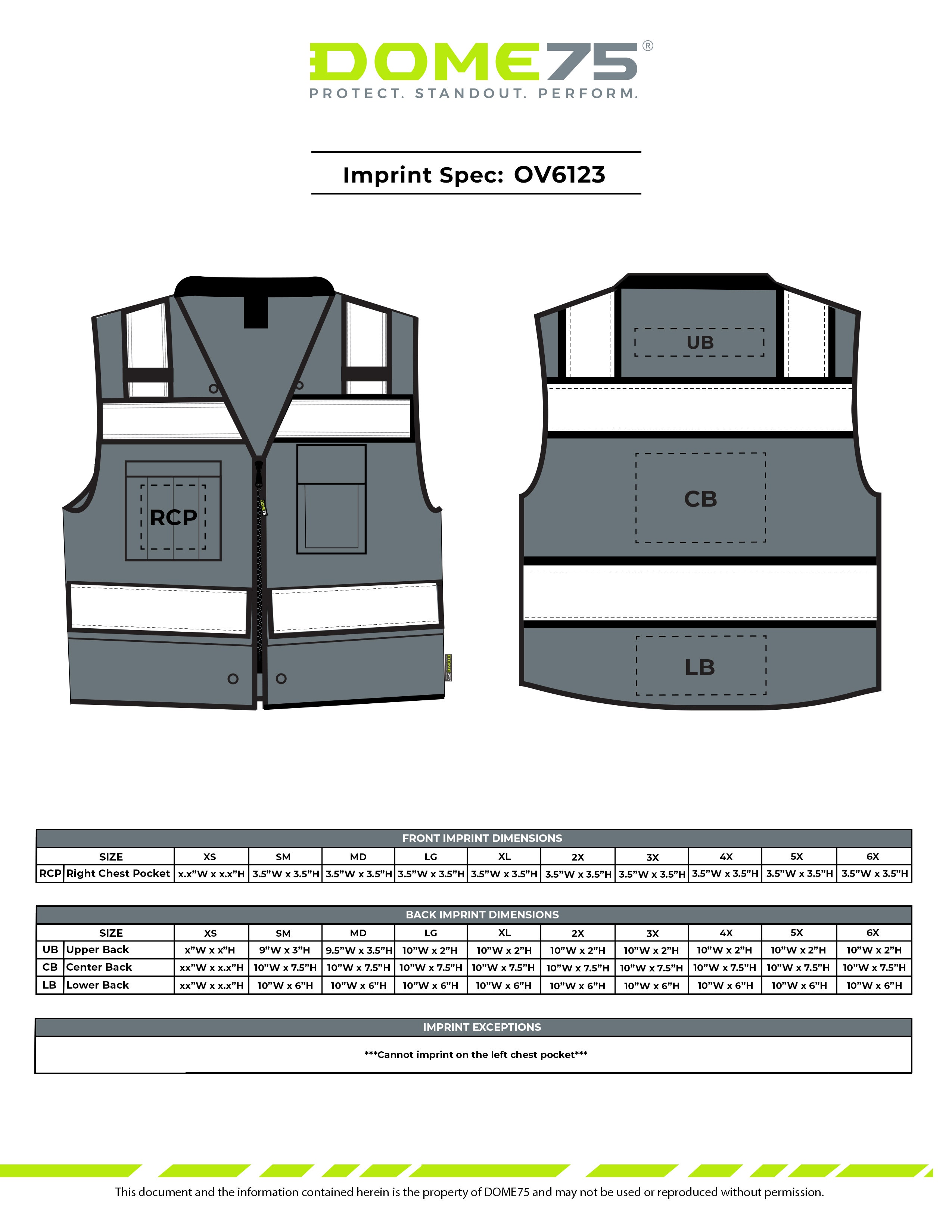 DOME75 OV6123 Surveyors Vest Imprint Spec Sheet