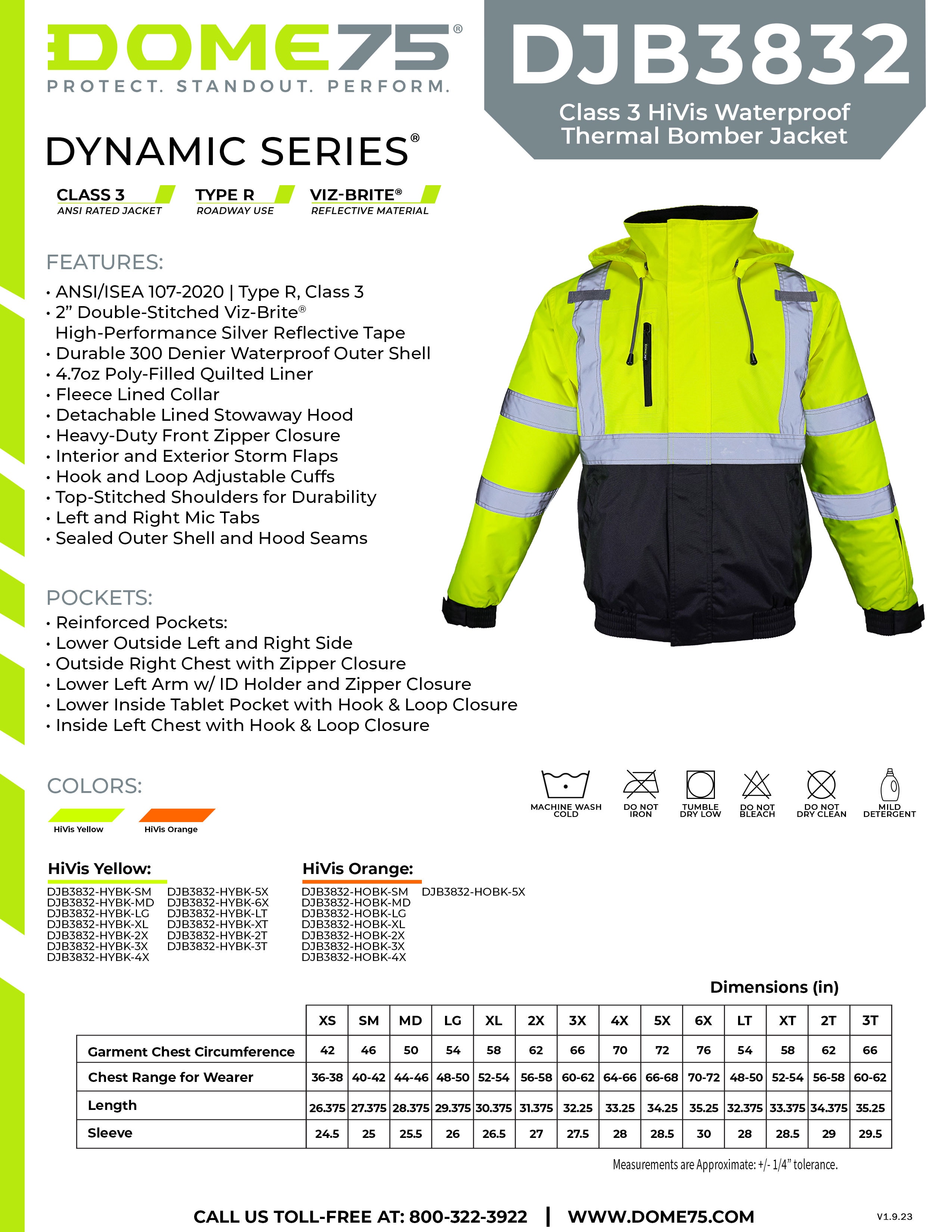 DOME75 DYNAMIC Series DJB3832 Bomber Jacket