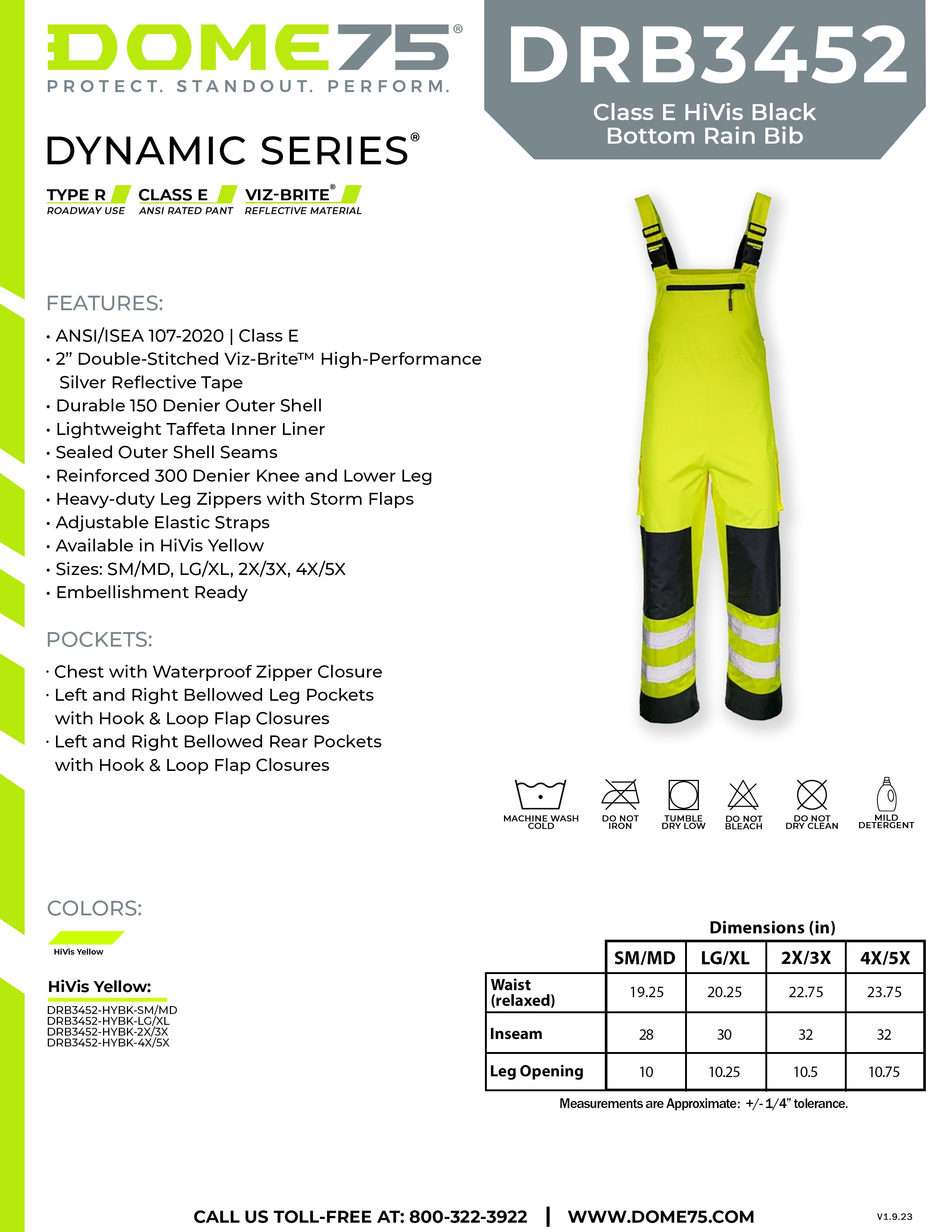 DOME75 DYNAMIC Series DRB3452 Thermal Winter Bib