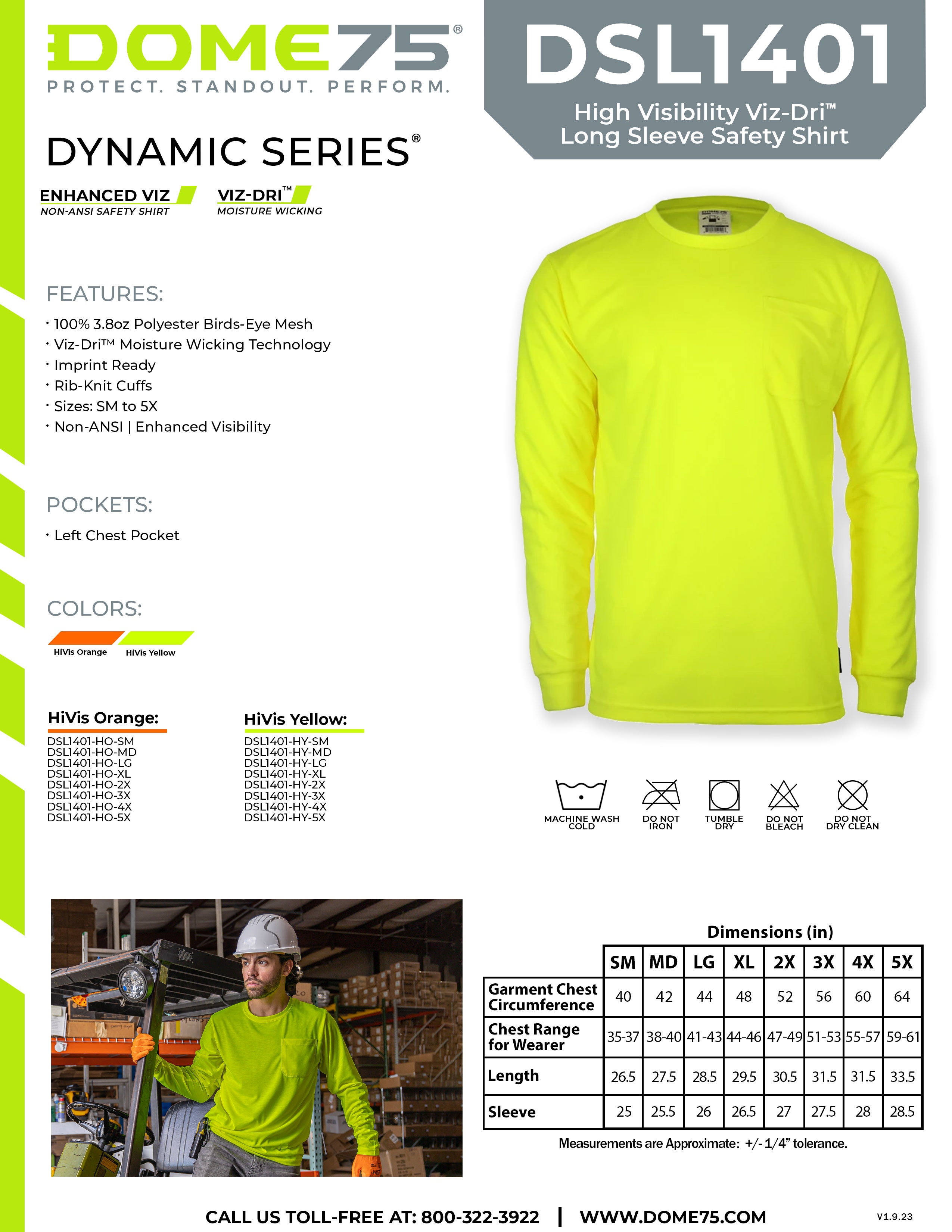 DOME75 DYNAMIC Series DSL1401 Long Sleeve T-Shirt Sellsheet