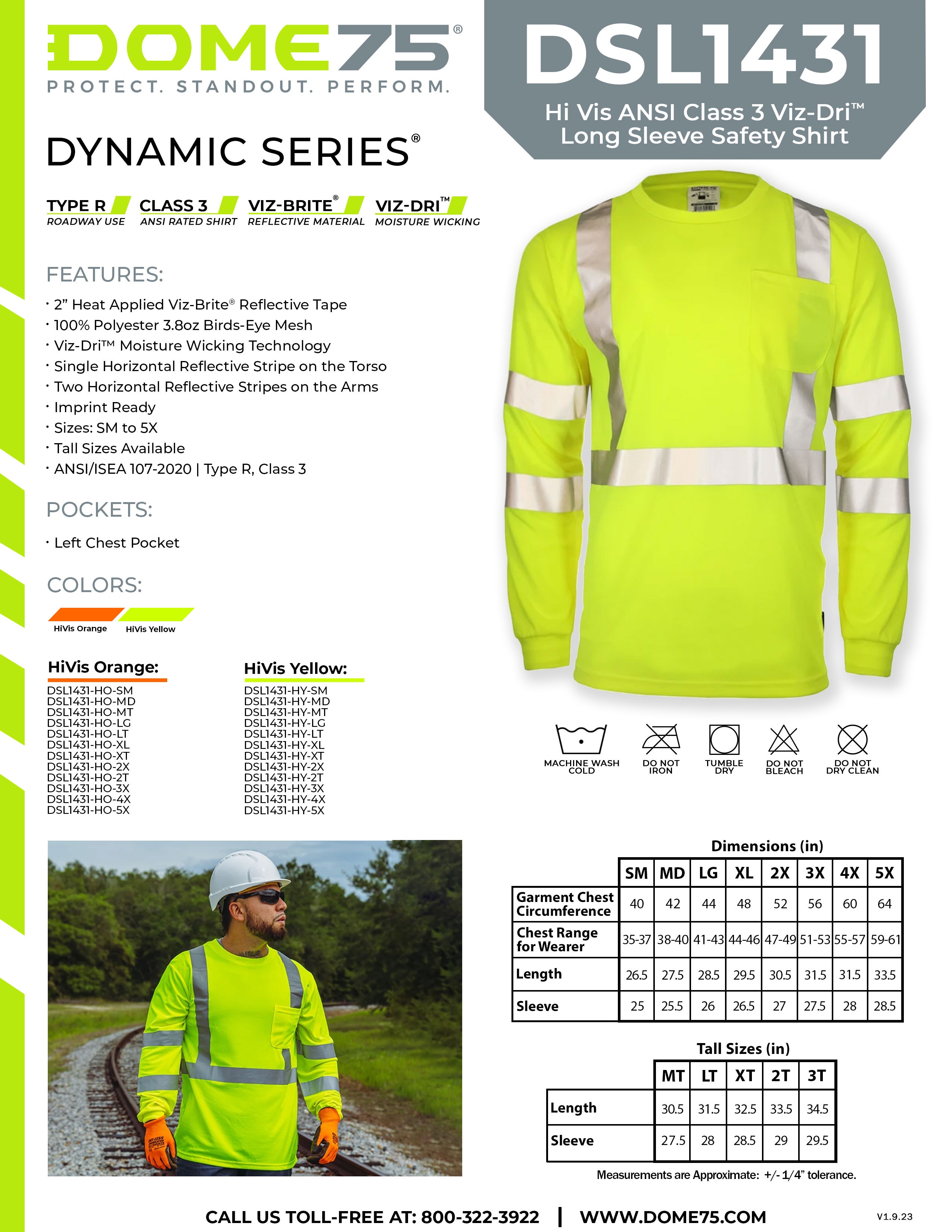 DOME75 DYNAMIC Series DSL1431 Long Sleeve T-Shirt Sellsheet