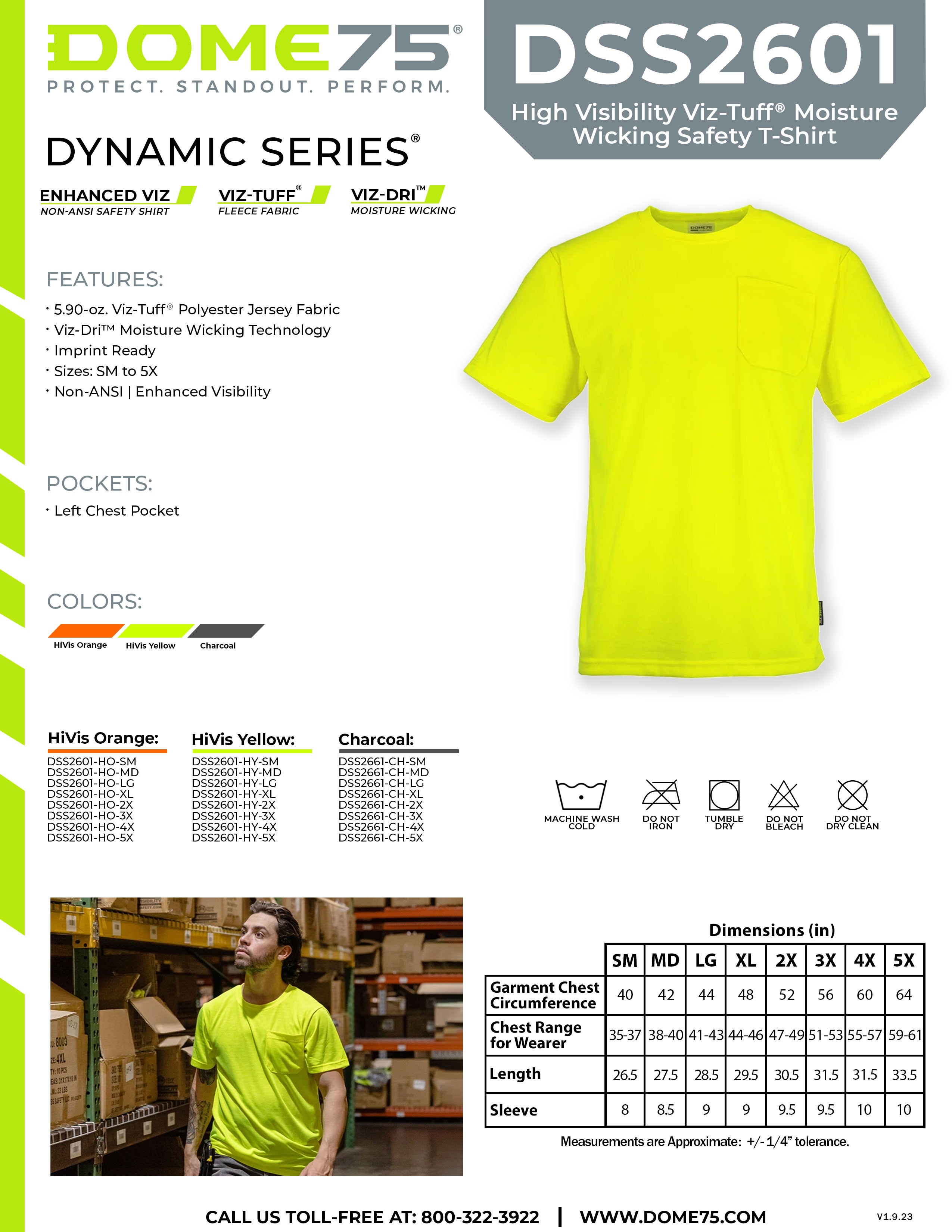 DOME75 DYNAMIC Series DSS2601 Short Sleeve T-Shirt Sellsheet