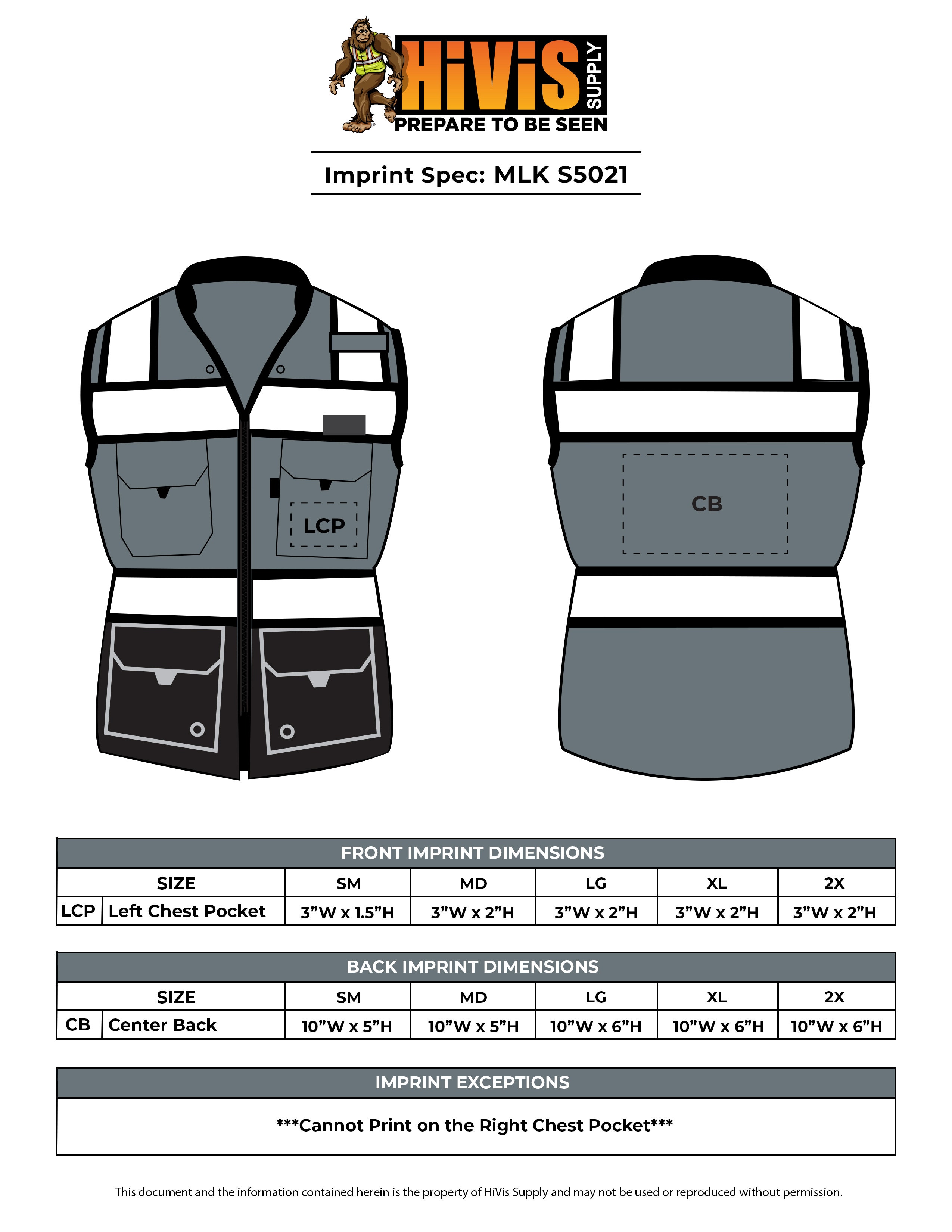 MLK S5021/S5022 Surveyors Safety Vest Imprint Spec Sheet