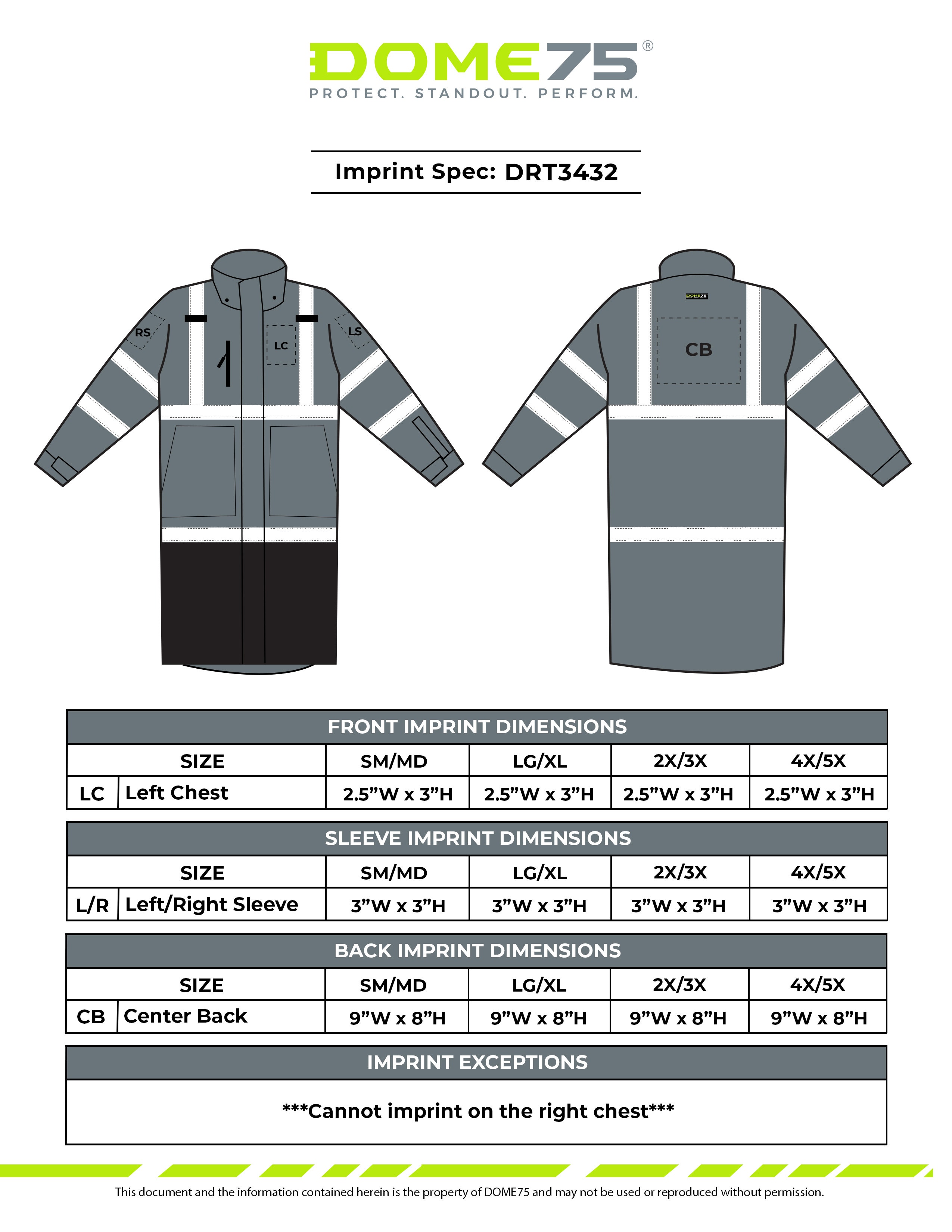 DRT3432 Black Bottom Trench Coat Imprint Spec Sheet