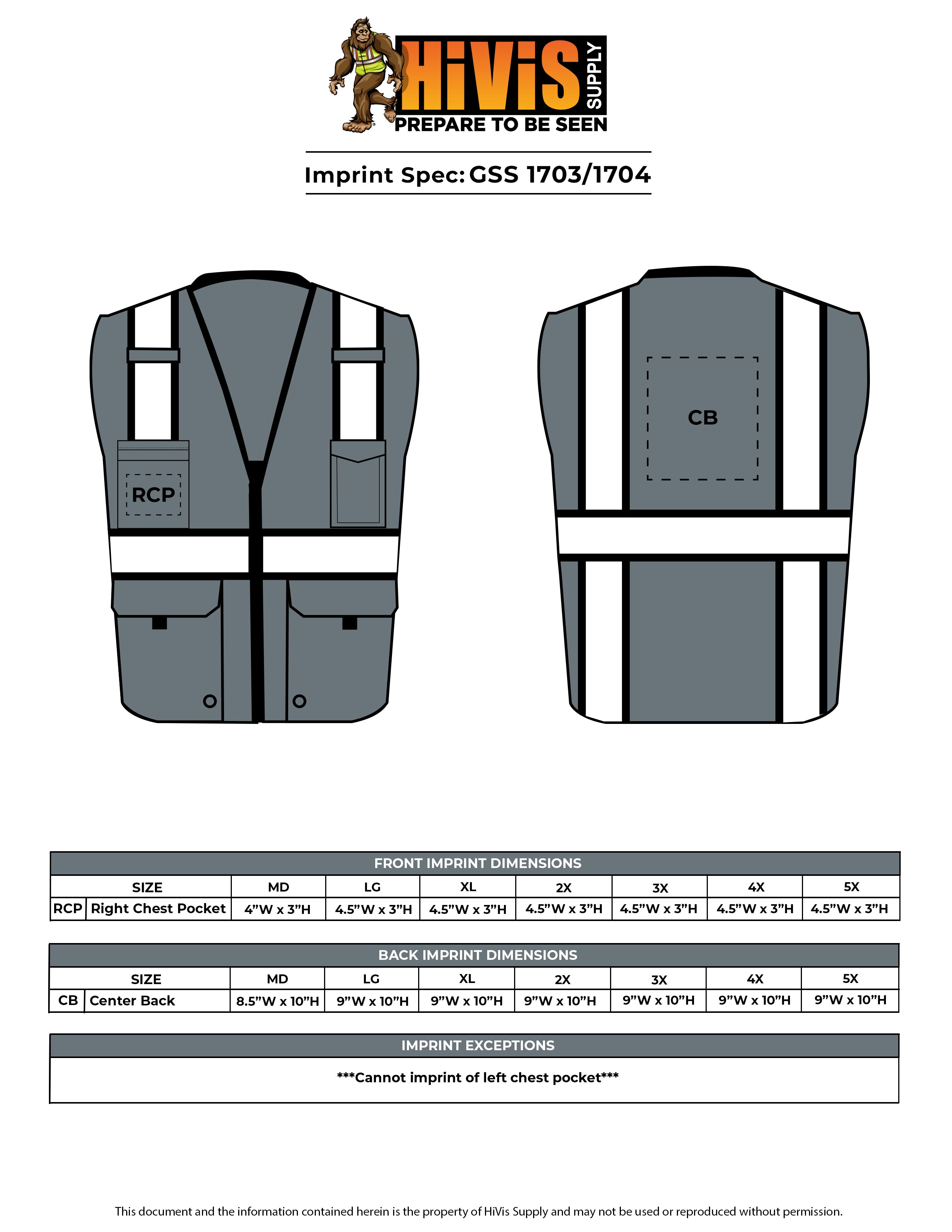 GSS 1703/1704 Class 2 Hyper-Lite Contrast Safety Vest Imprint Spec Sheet