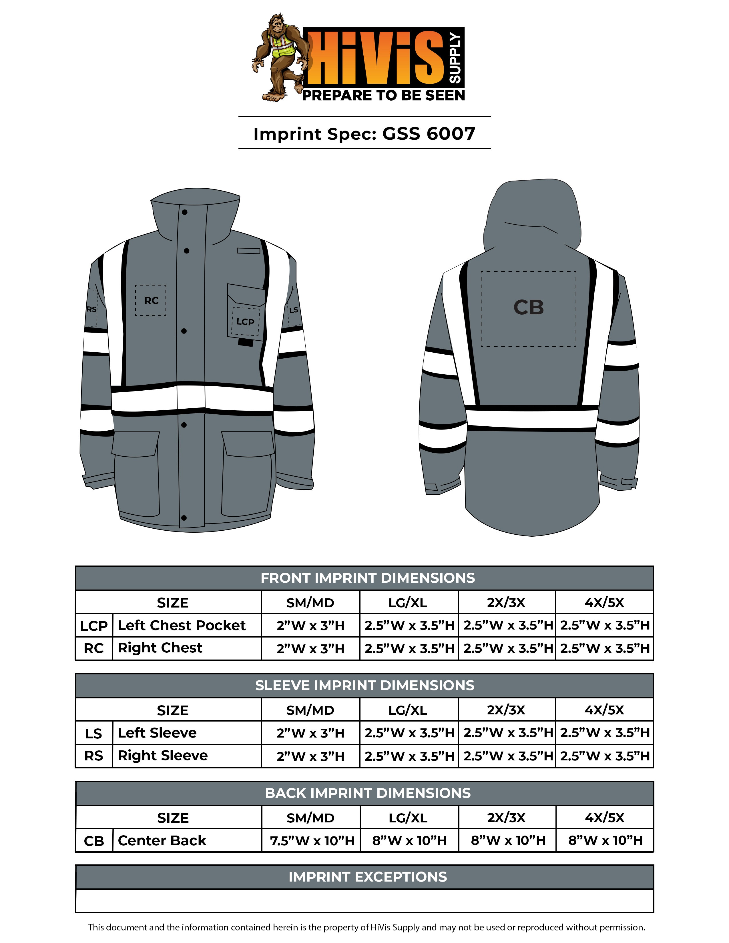 GSS 6007 Contrast Series Enhanced Visibility Rain Coat Imprint Spec Sheet