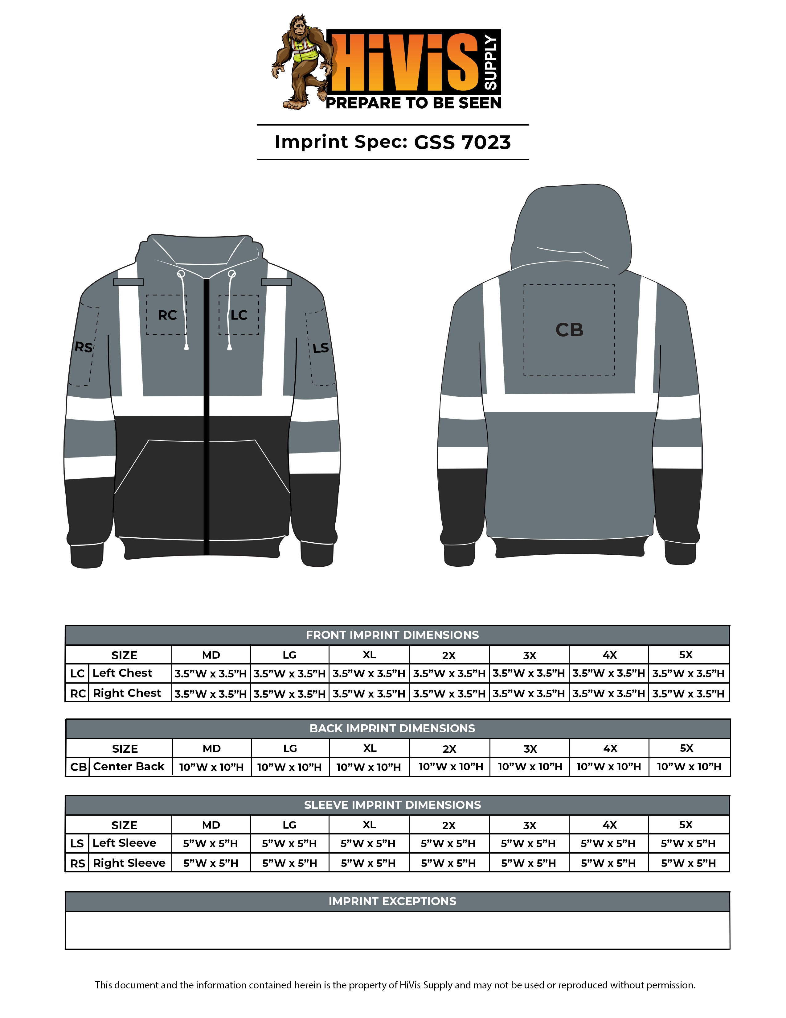 GSS 7023 Enhanced Visibility Sweatshirt Imprint Spec Sheet